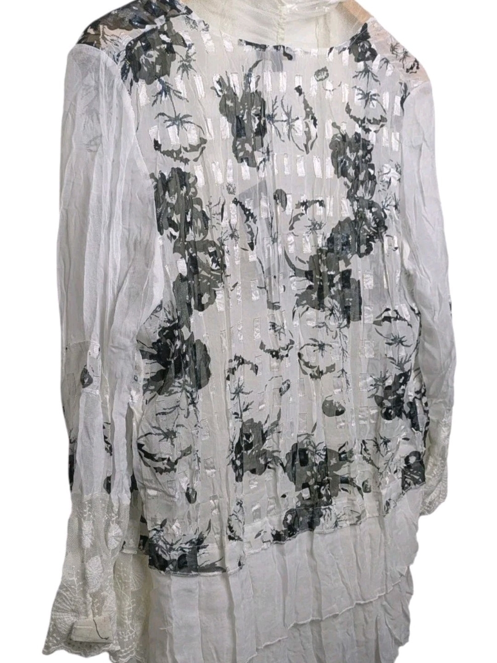 Alberto Makali Lightweight White Black Floral Lace Kimono Cardigan - Picture 9 of 12